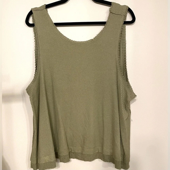 We The Free Tops - We the Free | Women's New Love Olive Green Scoop Back Ribbed Raw Hem Tank Large